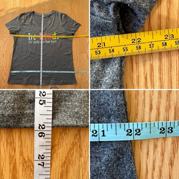 Be Kind Graphic Tee Size XL Heather Gray Short Sleeve V Neck Positive Quote Top - Picture 5 of 8